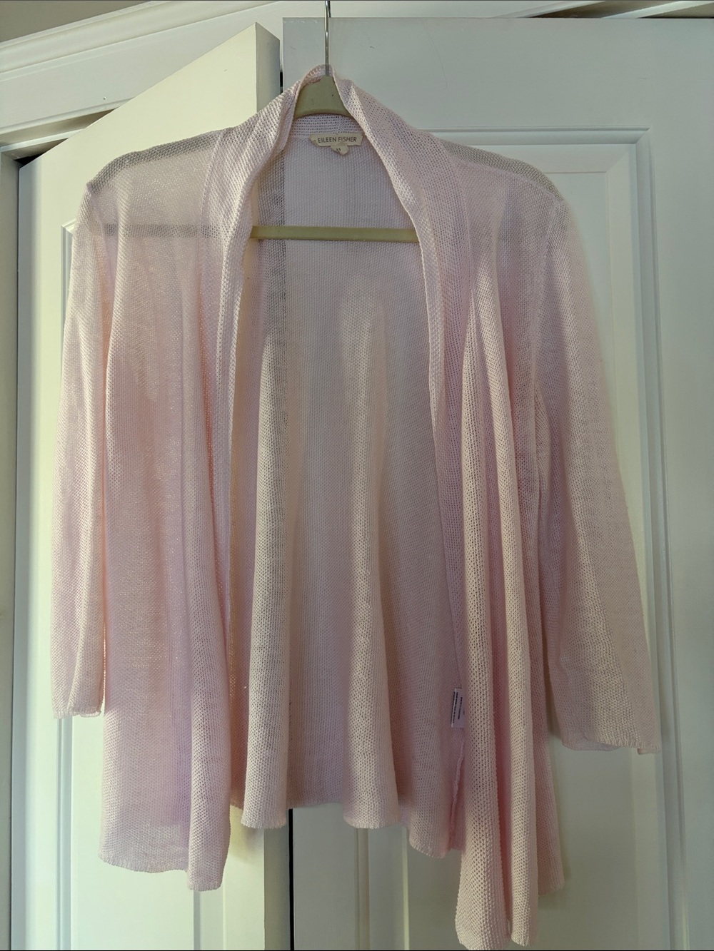 Eileen Fisher Pale Pink Open-Front Lightweight Cardigan 100% Linen